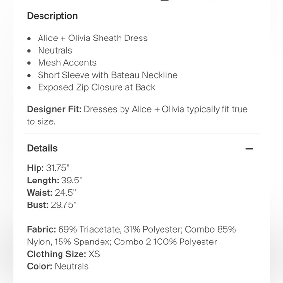 Alice + Olivia Dress - Cream, XS - Picture 4 of 8